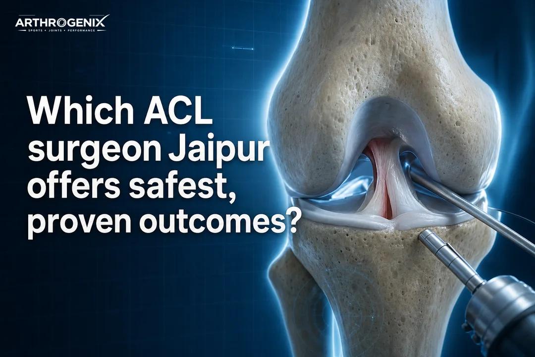 Illustrated knee joint cover highlighting ACL for an ACL surgeon Jaipur guide