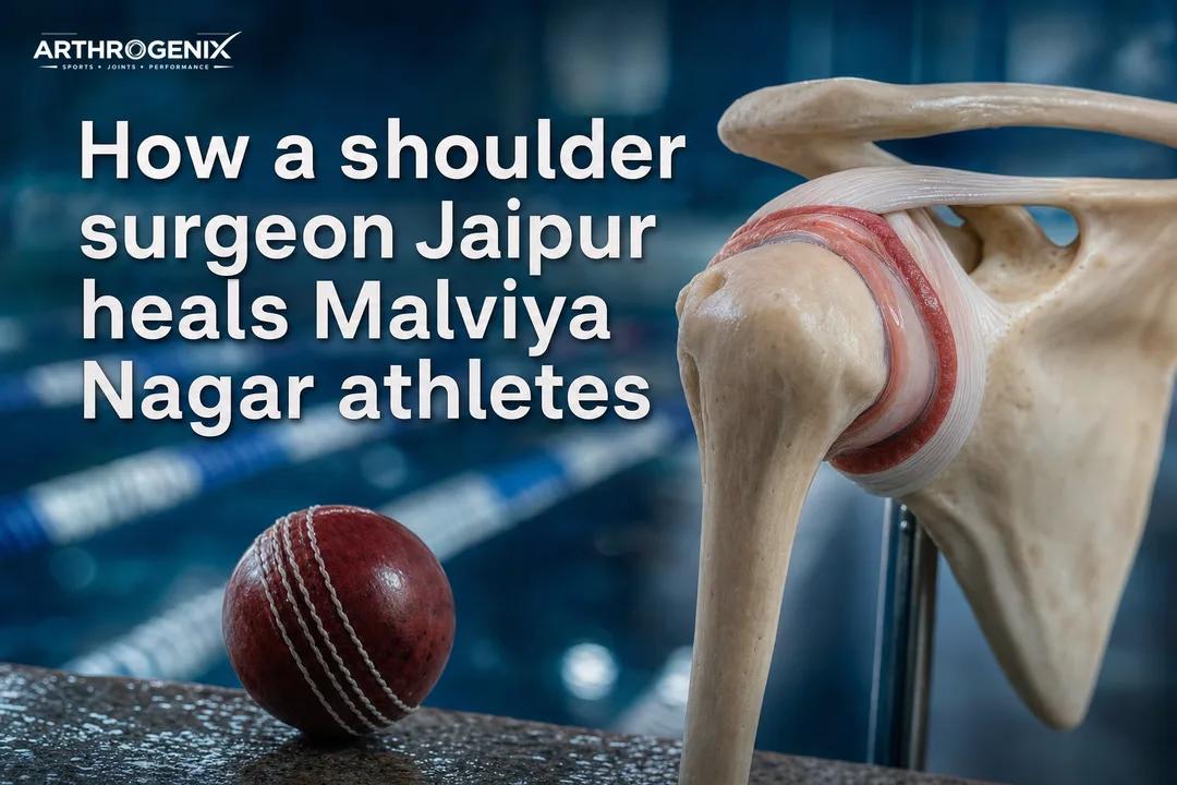 Premium cover showing shoulder joint anatomy and sports cues for shoulder surgeon Jaipur.