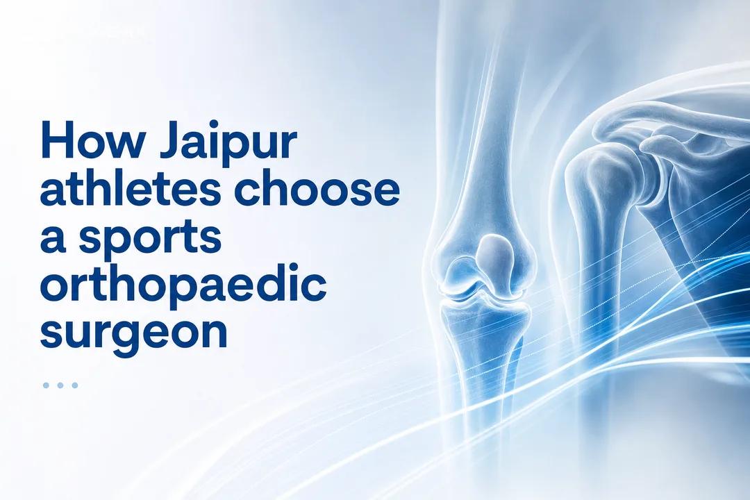 Cover image illustrating how to choose a sports orthopaedic surgeon with modern joint graphics in Jaipur.