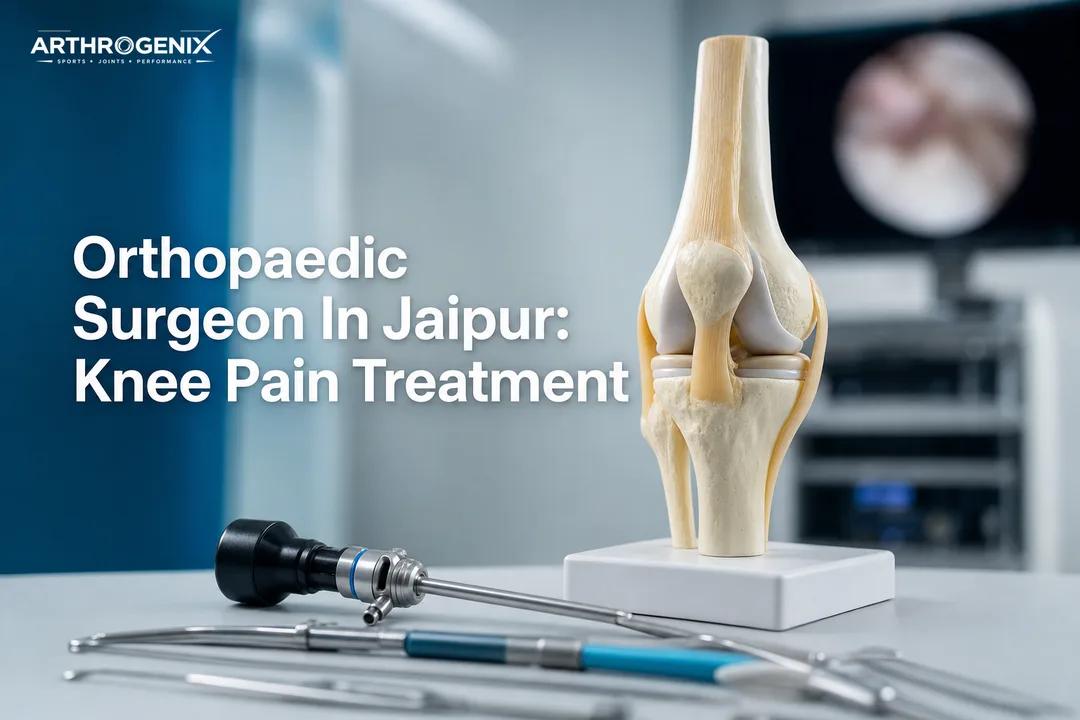 Knee joint model and arthroscopy tools representing sports orthopaedic surgeon care in Jaipur.