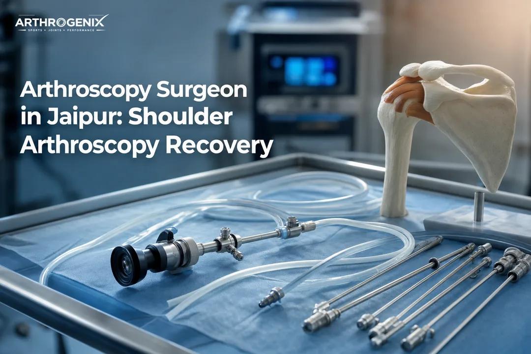 Shoulder arthroscopy instruments and joint model representing recovery guidance from a sports orthopaedic surgeon.