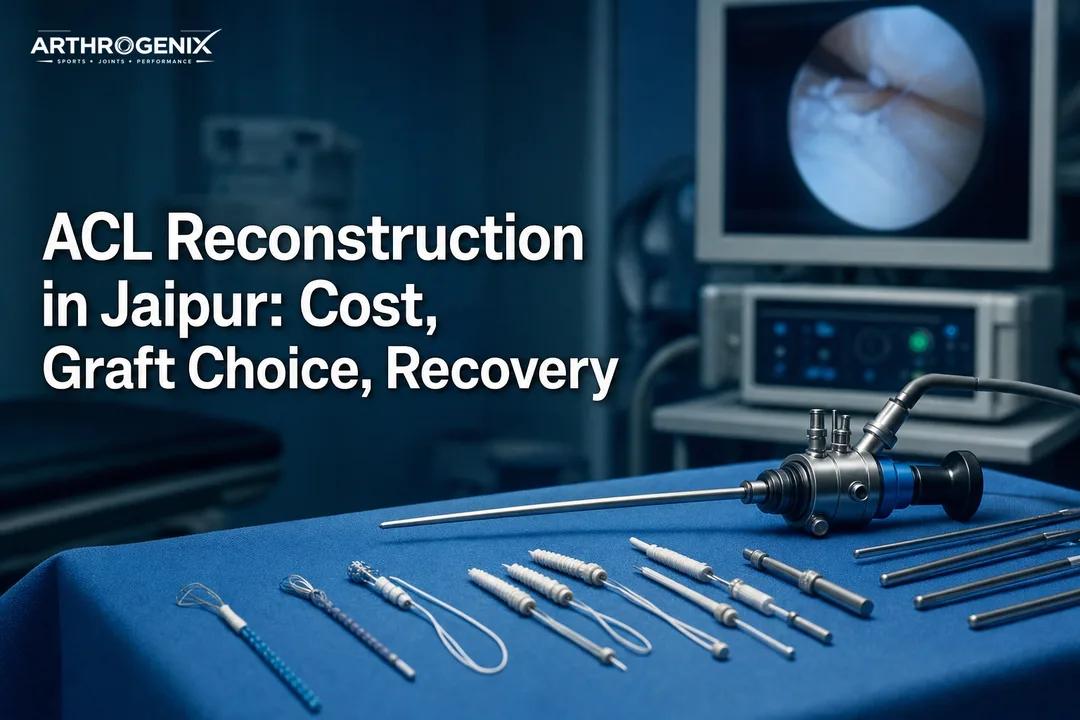 Premium knee arthroscopy instruments representing a sports orthopaedic surgeon for ACL reconstruction planning in Jaipur.